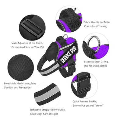 ShuangShu Service Dog Vest, No-Pull & No-Choke Harness, Night Safe Reflective Straps, Adjustable Nylon Vest for Small, Medium, Large Dogs (Purple, S) - Image 2