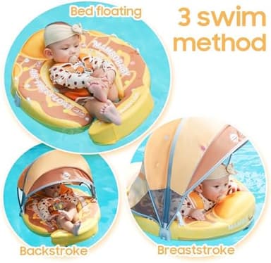 Mambobaby Float with Tail and Canopy Non-Inflatable Baby Swim Float Mambo Float Smart Swim Trainer Infant Swim Pool Float Swim Ring for 3-24months Girls Boys - Image 5
