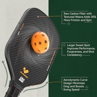 JOJOLEMON Pickleball Paddles Featuring a Raw Carbon Fiber Paddle Face and 16mm Power Polymer Core Pickleball Rackets Designed for Spin and Consistency - Image 4