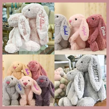 Custom Bunny Stuffed Animal With Child's Name Embroidered Plush Bunny Handmade Personalized Easter Bunny Gift For Baby Kids Girls Boys - Image 3
