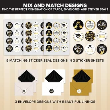 Decorably 36 Pack Gold Foiled 5x7in Bulk Graduation Cards Bulk with Envelopes and Stickers, 9 Elegant Designs Graduation Cards Pack with Printed Message Inside - Image 5