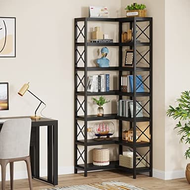Tribesigns 7-Shelf Corner Bookshelf,Large Modern Corner Bookcase, 7-Tier Tall Corner Shelf Storage Display Rack with Metal Frame for Living Room Home Office (Black) - Image 5