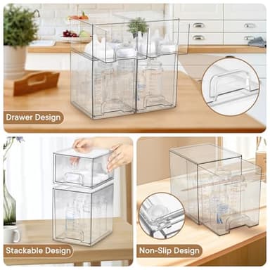 MINMUNJIU Baby Bottle Organizer, 4 Pack Clear Space-Saving Stackable Drawer with Handle, Baby Bottle Storage Organizer for Countertop and Cabinet - Image 5
