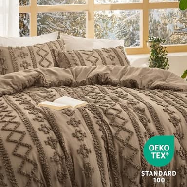 Bedsure Tufted Boho Comforter Set King Size - Light Brown Boho Bed Set, GentleSoft™ 3 Pieces Farmhouse Shabby Chic Embroidery Bedding, Gifts for Woman, Jacquard King Comforter for All Seasons - Image 4