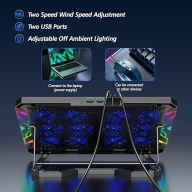 Trullypine Laptop Cooling Pad with 12 Quiet Fans, Slim Portable for 12-17.3 Inch Laptop Cooler Stand with 5 Height Adjustable, Ergonomic Gaming Cooling Fan Pad with Two USB Ports & Phone Holder (Gear) - Image 6