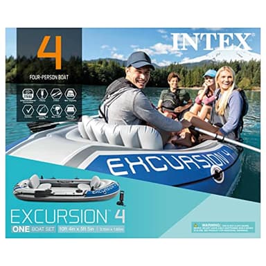 INTEX 68324EP Excursion 4 Inflatable Boat Set: Includes Deluxe 54in Boat Oars and High-Output Pump – Adjustable Seats with Backrest – Fishing Rod Holders – 4-Person – 1100lb Weight Capacity - Image 9