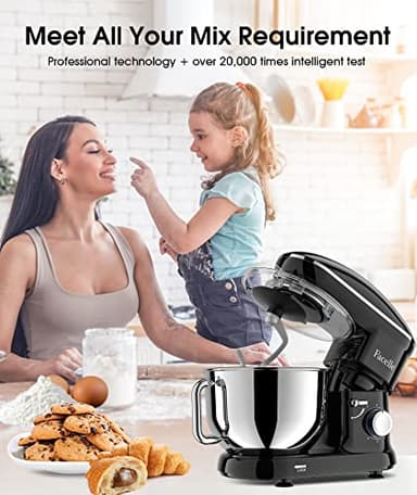 Facelle Stand Mixer, 660W 6 Speed Electric Kitchen Mixer with Pulse Button, Attachments include 6.5QT Bowl, Dishwasher Safe Beater,Dough Hook,Whisk & Splash Guard for Dough,Baking,Cakes,Cookie(Black) - Image 7