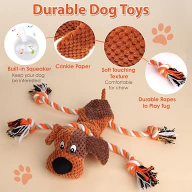 Plush Dog Toys with Rope, Squeaker & Crinkle Paper – Interactive Squeaky Chew Toy for Large Dogs & Puppies – Tough Pet Toy for Tug of War, Fetch & Dental Exercise - Image 2