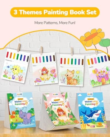 TECJOE 3 Pack Paint with Water Coloring Books for Toddlers, Watercolor Painting Set with 6 Brushes, Travel Activities for Kids Ages 1-3 4-8, Birthday Gifts Arts & Crafts Toy, Princess, Forest & Sea - Image 3