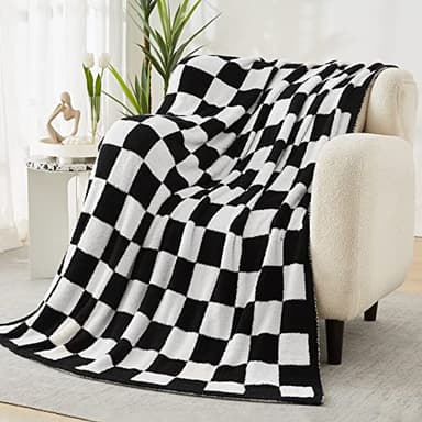 WRENSONGE Checkered Throw Blanket, Black and White Soft Cozy Fluffy Warm Hand Made Throw Blankets for Couch, Sofa, Chair, Bed, Camping, Picnic, Travel Lightweight Bed Blanket - 60"*80" - Image 5