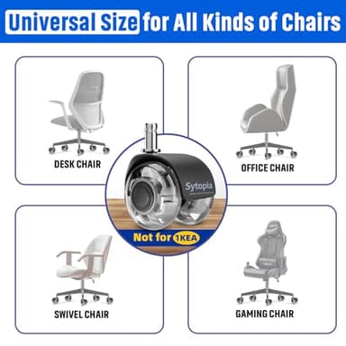 Office Chair Wheels 2" Desk Chair Caster Wheels Smooth Roller Style Quiet for Carpet and Hardwood Floors Universal Fit 11x22 mm Set of 5 Grey - Image 2