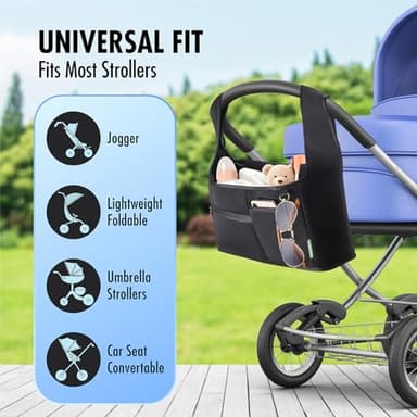 Vanleestar Stroller Organizer, New Fabric Design, Holds 2 Cup Holders for Baby Products, Multiple Pockets for Storing Diapers and Toys, Suitable for All Off-Road Models - Image 3