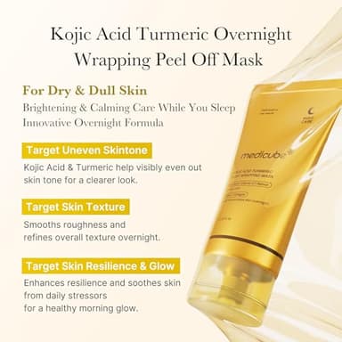 medicube Kojic Acid Turmeric Overnight Wrapping Peel Off Mask – Brightens & Defends Against Skin Stress for a Clear, Glowing Complexion, Korean Skincare, 2.53 fl. oz. - Image 3