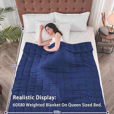 yescool Weighted Blanket for Adults (20 lbs, 60” x 80”, Blue) Cooling Heavy Blanket for Sleeping Perfect for 190-210 lbs, Queen Size Breathable Blanket with Premium Glass Bead, Machine Washable - Image 2