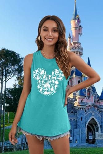 Magical Tanks Tops for Women Magic Kingdom Castle Shirt Castle Fairy Graphic Tee Girls Trip Summer Vacation Sleeveless Tops-XL (Mint Green) - Image 5