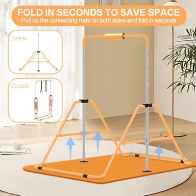 ZUETK Expandable Gymnastics Bar with Mat for Kids, Adjustable Height Junior Training Kip Bar, Folding Gymnastic Horizontal Bars Monkey Bar, Home Gym Equipment for Kid Gymnasts, Child, Girl, Boy - Image 5