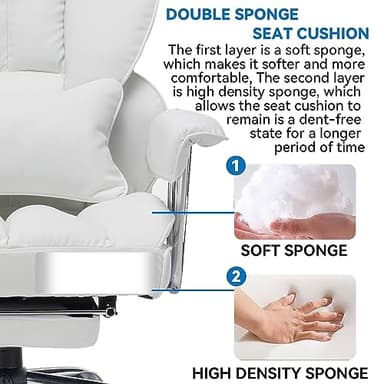Efomao Big and Tall Office Chair 400lbs – High Back PU Leather Executive Chair with Lumbar Support, Footrest, Swivel Base, Padded Armrests, and Rolling Wheels for Home Office, White Computer Chair - Image 5