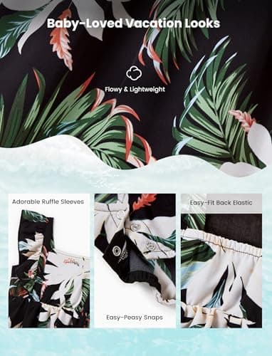 PATPAT Matching Family Floral Outfits - Mommy and Me Hawaiian Dress Matching Set Tropical Palm Newborn Dress Leaf Print Halter Neck Romper Dress Black Flower Baby Girl 9-12 Months - Image 5