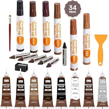 Katzco Furniture Repair Kit Wood Markers - Set of 34 - Markers and Wax Sticks with Sharpener - for Stains, Scratches, Floors, Tables, Desks, Carpenters, Bedposts, Touch-Ups, Cover-Ups - Image 7