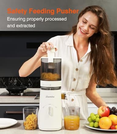 Cold Press Juicer, Zasmira Juicer Machines with Large Feeding Chute, Powerful Slow Juicer with Pulp Seperation, 99.6% Juice Purity, Easy to Clean, White - Image 2