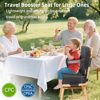 YONTINY Toddler Booster Seat for Kitchen Chair, 2-in-1 Dining Table Booster Seat with Backrest & Adjustable Straps – Easy-Clean, PU Portable Toddler Eating Travel Increasing Cushion - Dark Grey - Image 7