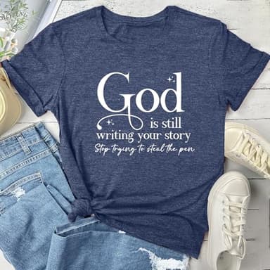 SELECTEES Women God is Still Tee Cute Graphic T Shirts Heather Navy X-Large - Image 2