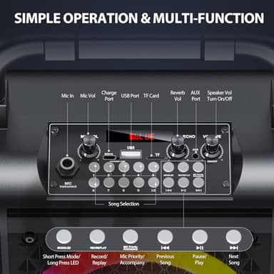 Karaoke Machine with 2 Wireless Microphones, 【2025 Upgraded 20W 6.5"Subwoofer】Portable Bluetooth Karaoke Speaker for Adults & Kids, Karaoke Microphone with PA System, Party Light, Support USB/TF/AUX - Image 3