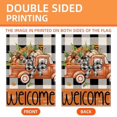 XINNK Fall Garden Flags, Fall Decorations for Home Outside, Fall Decorations for Home, Fall Thanksgiving Car Pumpkin Plaid Garden Flag Yard Outdoor Fall Decoration(12 * 18in) - Image 3