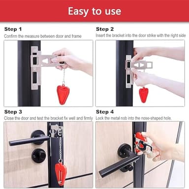 Portable Door Lock & Door Stop Alarm Set, Dual Protection Home Security Door Kit, Travel Hotel Lock Devices Pocket Self Defensey Tools for Traveling Hotel Home Apartment,Red - Image 2