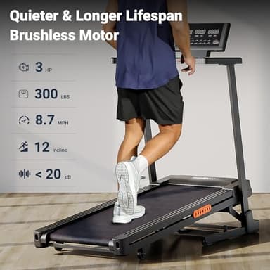 THERUN Treadmill with Incline, 3.0 HP Foldable Treadmills for Home, Brushless Motorized Incline, Treadmill for Home with 0%-12% Auto Incline, 300 LBS Capacity - Image 2