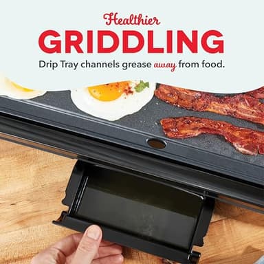 DASH Deluxe Everyday Electric Griddle with Dishwasher Safe Removable Nonstick Cooking Plate for Pancakes, Burgers, Eggs and more, Includes Drip Tray + Recipe Book, 20” x 10.5”, 1500-Watt - Grey - Image 9