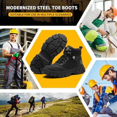 Waterproof Steel Toe Boots For Men-6 Inch Comfortable Mens Safety Work Boots Indestructible Steel Toe Shoes Lightweight Non Slip Puncture Resistant Industrial Construction Boot,Black,Size 10 men - Image 7