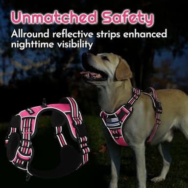 Eagloo Dog Harness for Large Dogs, Easy Wearing with 3 Buckles, Adjustable No Pull Pet Harness with 2 Rings for Walking, No Chock Reflective Soft Padded Vest with Control Handle, Pink & Black, XL - Image 9