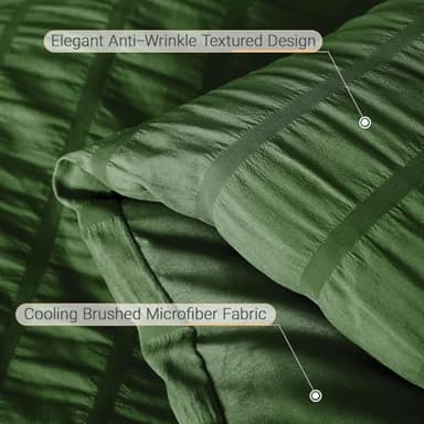 MUXHOMO 7 Pieces Queen Comforter Set, Seersucker Bed in a Bag Queen Size, All Season Luxury Bedding Set with Comforter, Flat Sheet, Fitted Sheet, Pillowcases & Shams, Dark Green - Image 6