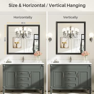 Briivue 40x36 Inch Black Bathroom Mirror for Wall, Thick Metal Framed Rectangle Mirrors for Over Sink, Bedroom, Living Room, Entryway, Anti-Rust, HD Tempered Glass - Image 6