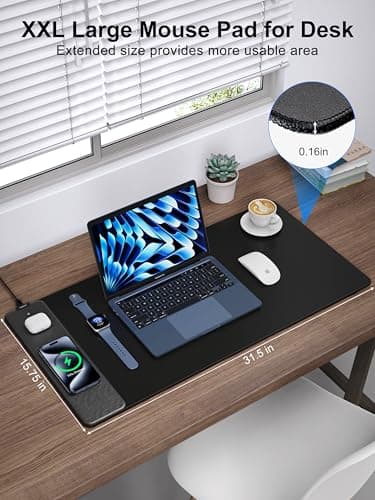 TopMade Wireless Charging Mouse Pad, Waterproof Gaming Mousepad with Ultra-Smooth Surface, Non-Slip Base, 31.5"x15.75" XXL Large Desk Pad, Classic Black Computer Desk Mat for MacBook, PC, Laptop - Image 3