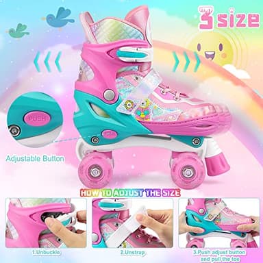 Roller Skates for Kids Girls Boys 4 Size Adjustable Kids Roller Skates with Wheels Light up for Children, Teens, Beginner & Advance, Indoor Outdoor (Medium, A-Pink) - Image 2