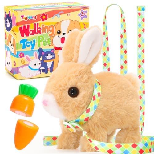 Tagitary Plush Toys Bunny Electronic Toy with Sounds,Wiggling Ears,Hopping,Twitching Mouth and Nose, Interactive Rabbit Toy for Kids with Leash,Easter Birthday Gift for Toddlers Kids - Image 1