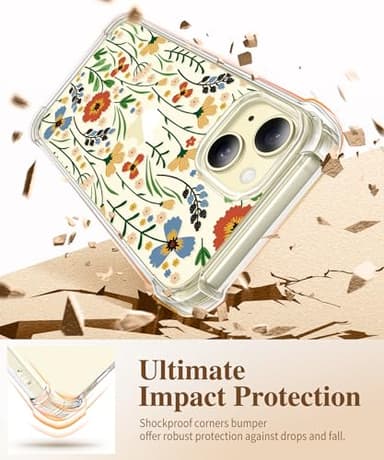 GVIEWIN for iPhone 15 Case, [3 in 1] with Screen Protector & Camera Lens Protector, Clear Soft Shockproof Slim Fit Floral Phone Cover for Women Girls 2023 6.1" (Blooming Flowerets/Orange) - Image 4