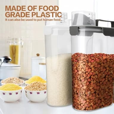 TIOVERY Dog Food Storage Container, 5-7 Lbs Airtight Pet Food Container, Cat food Container Dispenser with Portable Handle, Pouring Spout, Measuring Cup and a Collapsible bowl for Dogs Cats White/6Qt - Image 7