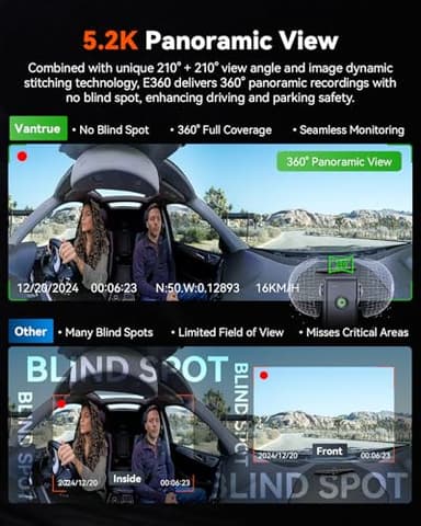 Vantrue E360 5.2K 360° Panoramic Dash Cam, 5GHz WiFi&GPS, Dual STARVIS 2, HDR,8 IR Night Vision, Front and Inside Dash Camera, Touchscreen, 24/7 Buffered Parking Mode, LTE Support, Support 1TB Max - Image 2