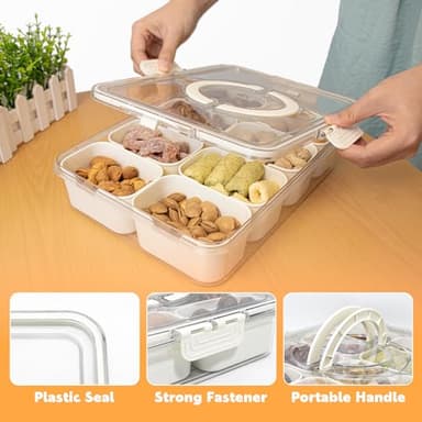 Divided Serving Tray with Lid and Handle,8 Compartments Snacks Box,Snack Fruit Tray,Veggie Tray,Portable Platter for Candy Fruits Nuts Snack Party Entertaining Picnic(2 PCS) - Image 4