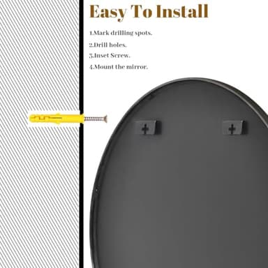 VooBang Black Round Bathroom Mirror, 24 inch Circle Wall Mounted Hanging Mirror with Simple Modern Circular Metal Frame for Hallway, Entryway, Living Room, Black Frame - Image 6