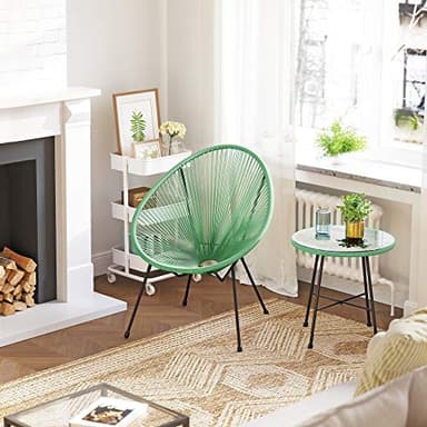 SONGMICS 3-Piece Outdoor Seating Acapulco Chair, Modern Patio Furniture Set, Glass Top Table and 2 Chairs, Indoor and Outdoor Conversation Bistro Set, Light Green UGGF011C01 - Image 4