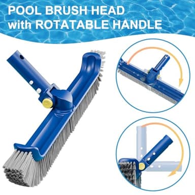 POOLAZA Pool Brush with Rotatable Handle,17.5" Pool Brush Head for Inground Pools, Above-Ground & Vinyl Pools, Heavy-Duty Pool Brushes for Cleaning Pool Walls - Image 2