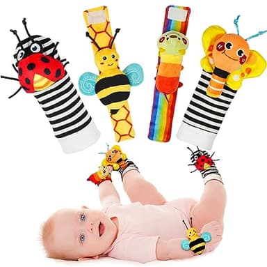 Infinno Baby Wrist Rattle Socks and Foot Finder Set, Perfect Baby Toys for 0-12 Months Newborn Boys and Girls As Shower Gifts, Garden Bug Series - Image 1