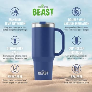 Beast 50 oz Tumbler Stainless Steel Vacuum Insulated Coffee Ice Cup Double Wall Travel Flask (Royal Blue) - Image 4