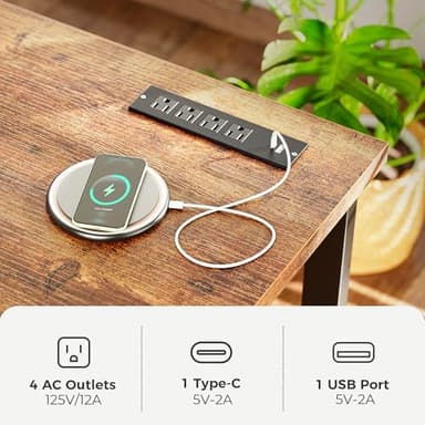 Huuger 48 x 24 inch Desk with Power Outlets & USB-C, Deeper & Thicker Desktop, Robust Metal Tubes, Computer Desk, Heavy Duty Office Desk, Work Gaming Desk for Home Office, Rustic Brown - Image 4