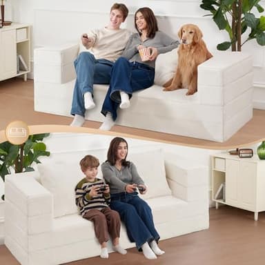 Cansunna Folding Bean Bag Chair for Adults,3-in-1 Bean Bag Couch Faux Fur Floor Sofa Large Beanbag Convertible Bean Bag Sofa Bed with Pillow in Bedroom,Living Room,Apartment(Queen,Milky White) - Image 5