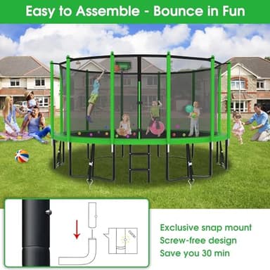 YORIN Tranpoline 16FT, Outdoor Tranpoline for Kids and Adults 1500LBS Tranpoline with Basketball Hoop, Enclosure Net, Back Yard Heavy Duty Recreational Tranpolines, ASTM Approved - Image 7